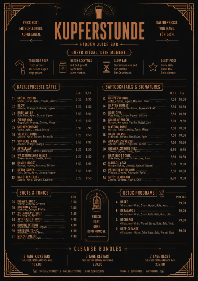 Speakeasy Spirits juice-menu menu template preview