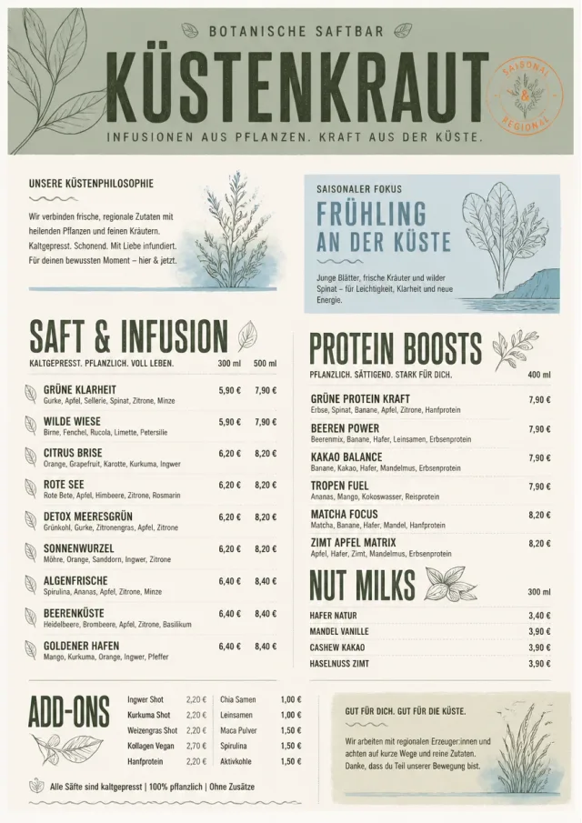 Botanical Infusion juice-menu menu template preview