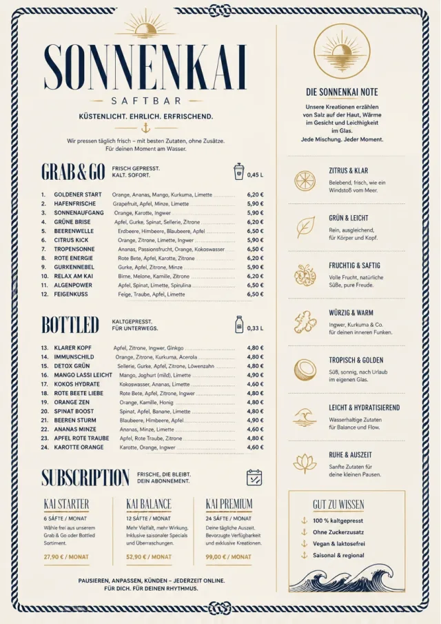 Coastal Sunset juice-menu menu template preview