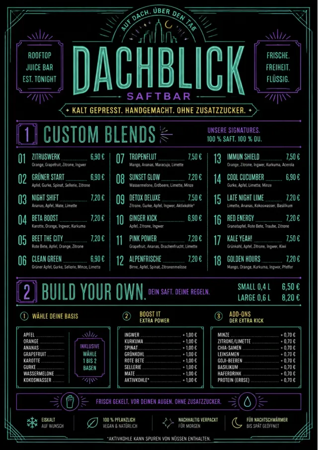 Neon Night Pour juice-menu menu template preview