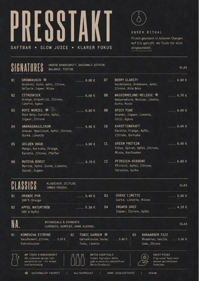 Mono Bar Minimal juice-menu menu template preview