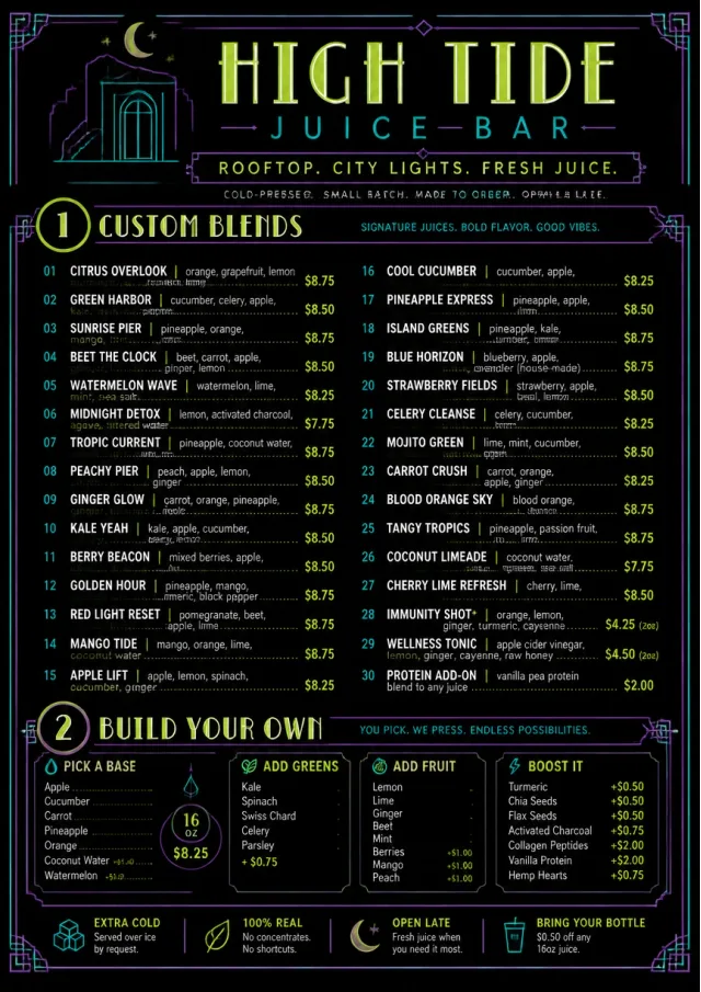 Neon Night Pour juice-menu menu template preview