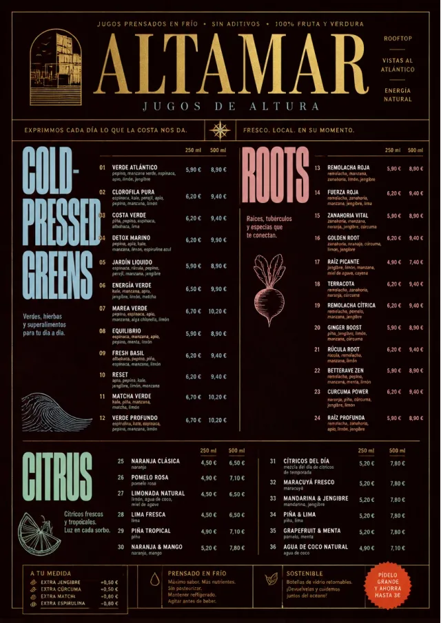 Editorial Cellar juice-menu menu template preview