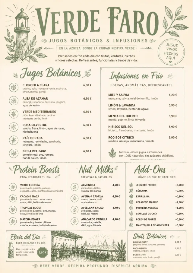 Botanical Infusion juice-menu menu template preview