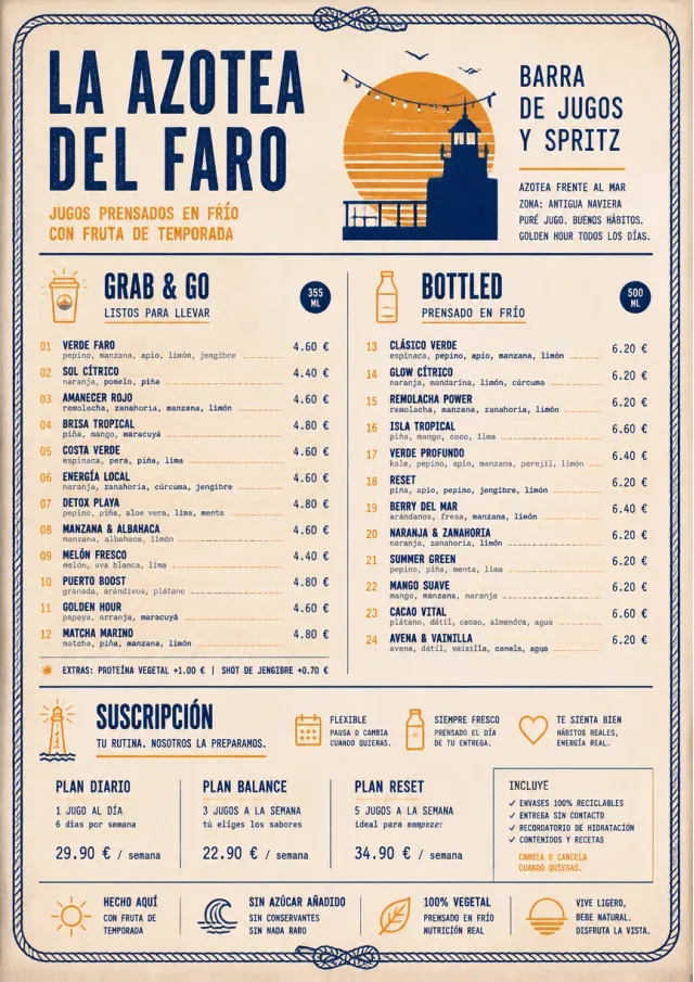 Coastal Sunset juice-menu menu template preview