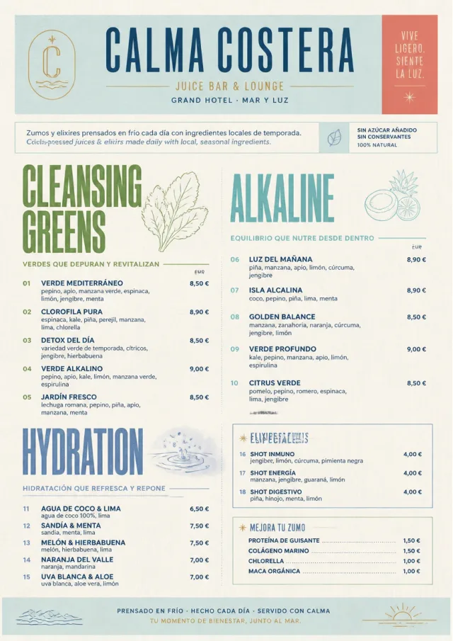 Luxury Hotel Lounge juice-menu menu template preview