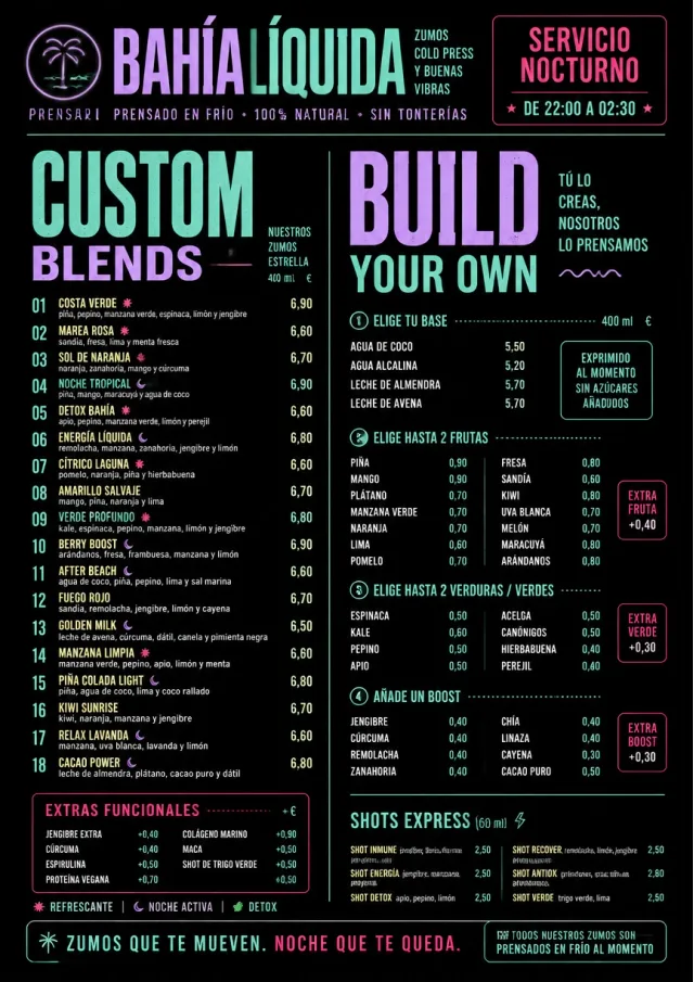 Neon Night Pour juice-menu menu template preview