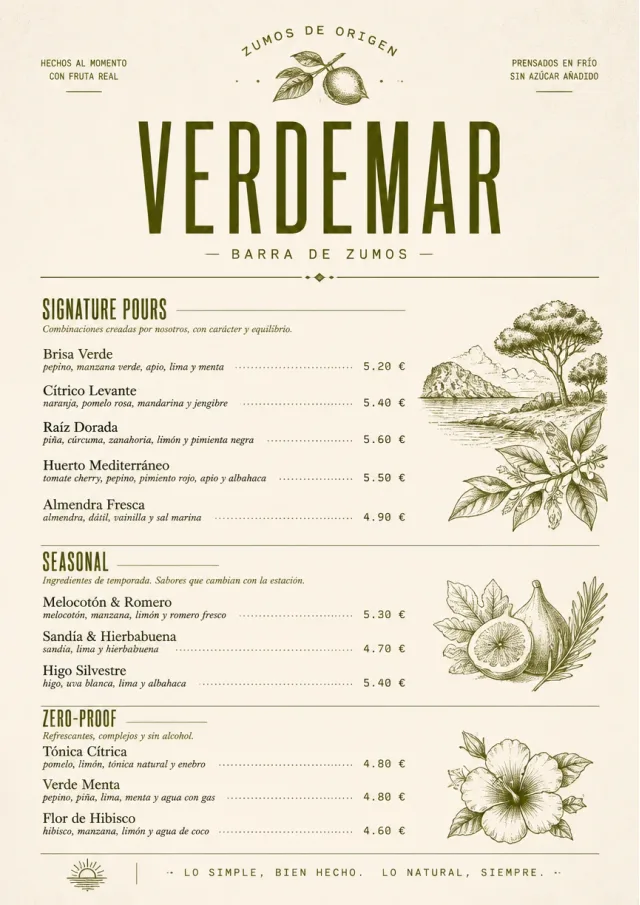 Boutique Pour Card juice-menu menu template preview
