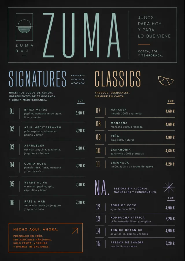 Mono Bar Minimal juice-menu menu template preview