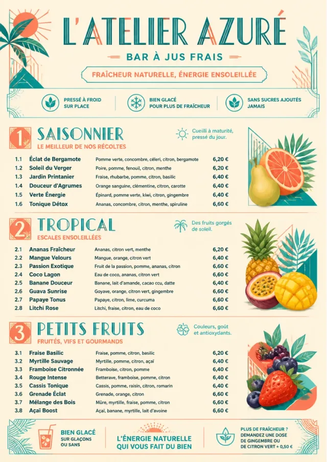 Tropical Refresh juice-menu menu template preview