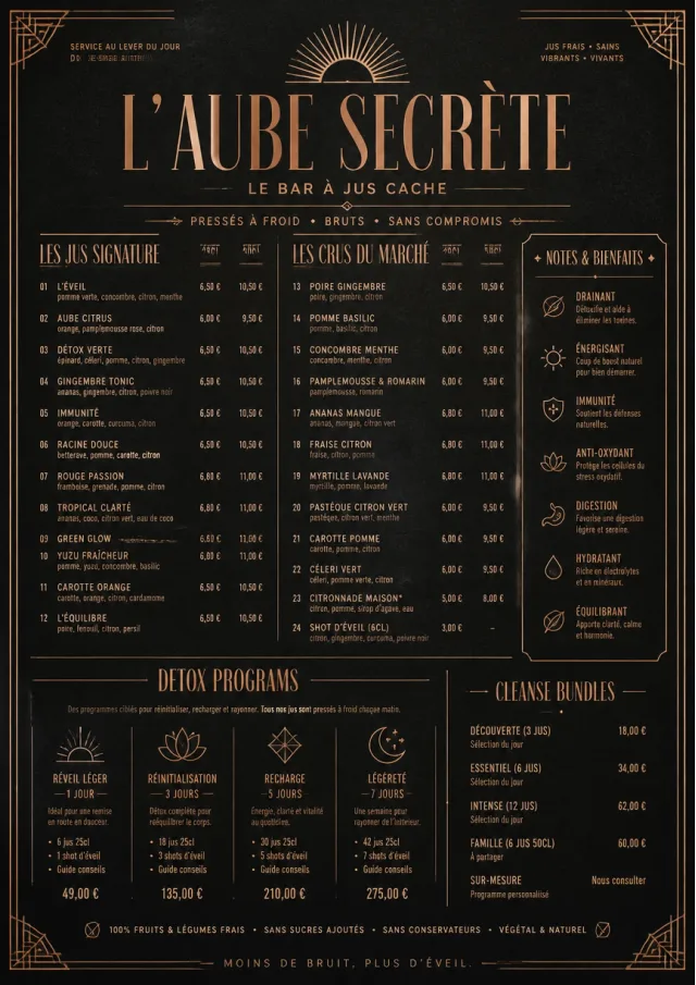 Speakeasy Spirits juice-menu menu template preview
