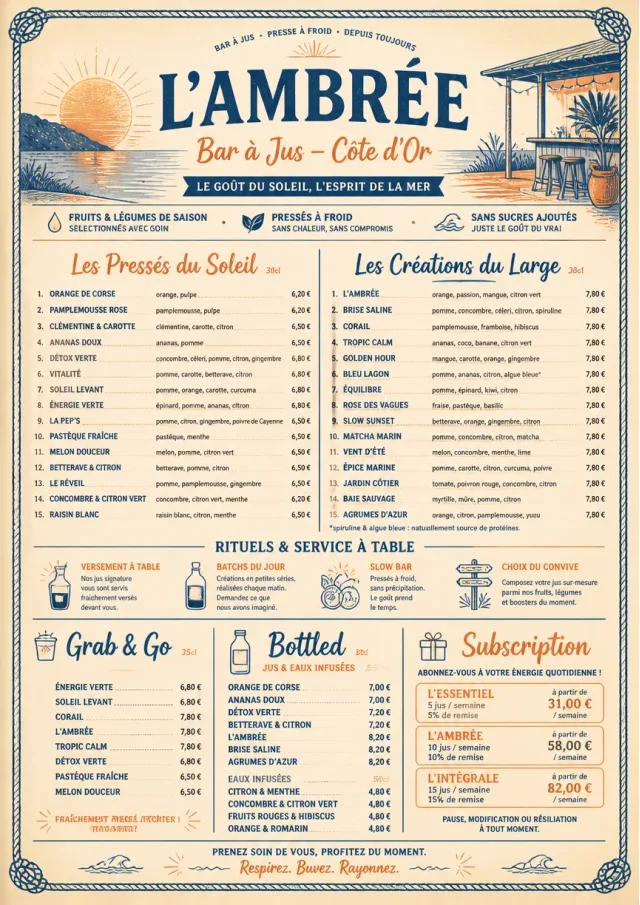 Coastal Sunset juice-menu menu template preview