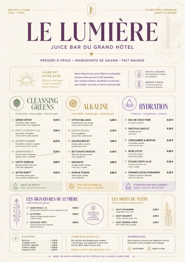 Luxury Hotel Lounge juice-menu menu template preview