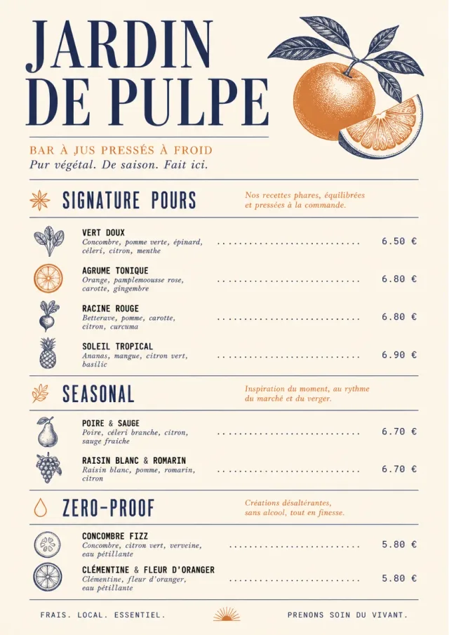 Boutique Pour Card juice-menu menu template preview