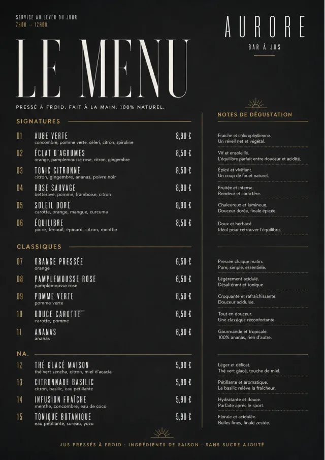 Mono Bar Minimal juice-menu menu template preview