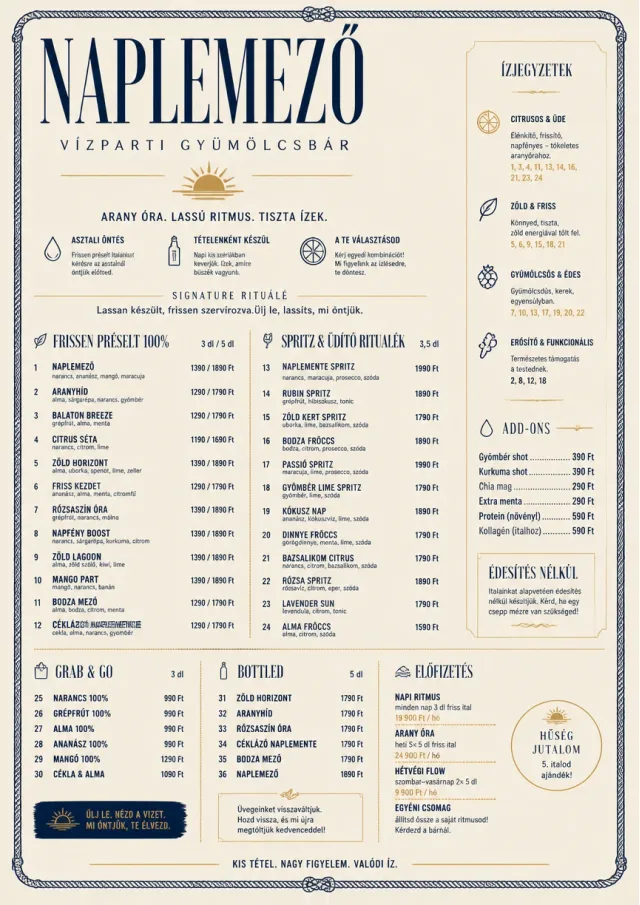 Coastal Sunset juice-menu menu template preview