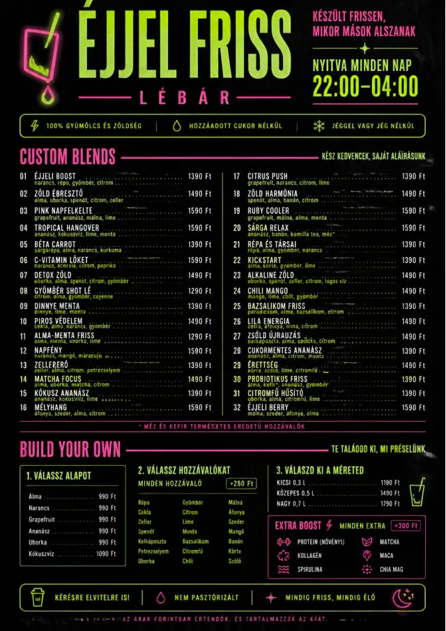 Neon Night Pour juice-menu menu template preview