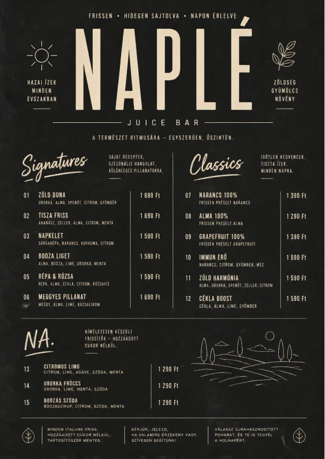 Mono Bar Minimal juice-menu menu template preview