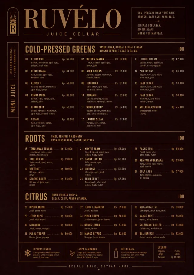 Editorial Cellar juice-menu menu template preview