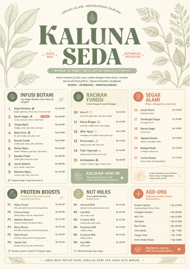 Botanical Infusion juice-menu menu template preview
