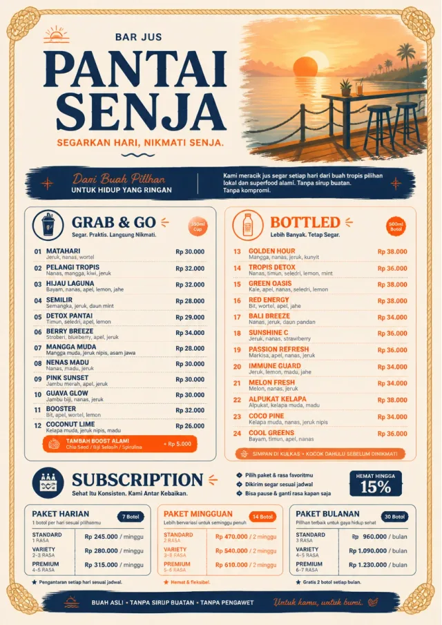 Coastal Sunset juice-menu menu template preview