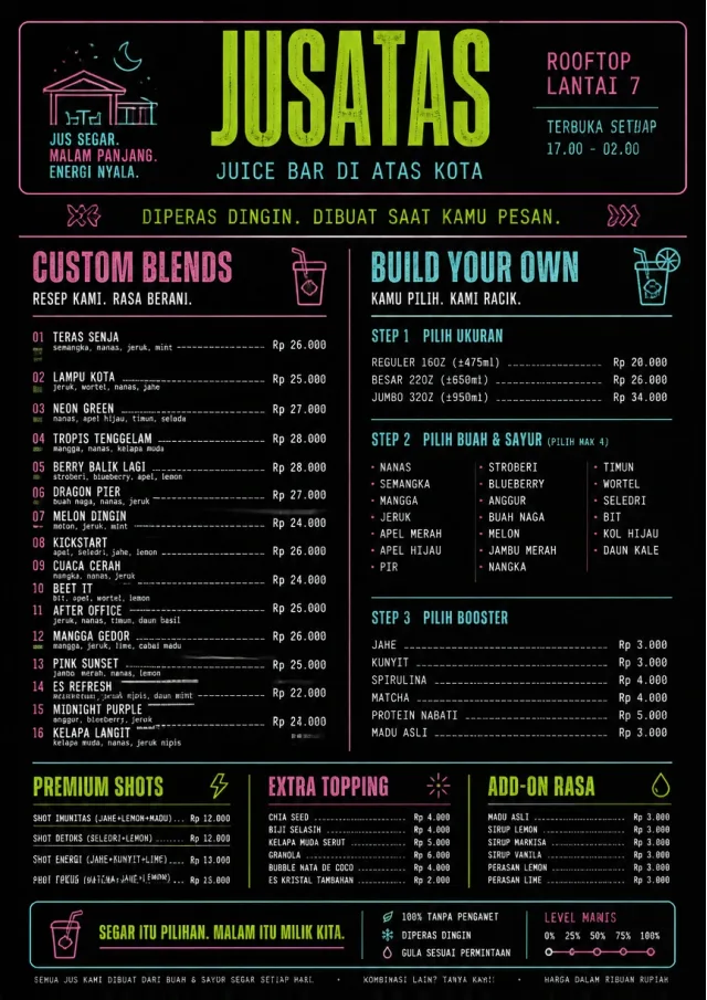 Neon Night Pour juice-menu menu template preview