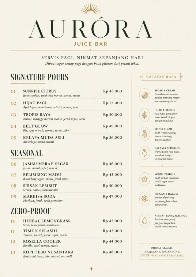 Boutique Pour Card juice-menu menu template preview