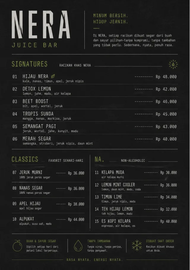 Mono Bar Minimal juice-menu menu template preview