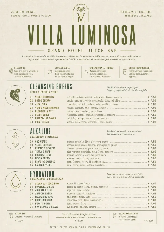 Luxury Hotel Lounge juice-menu menu template preview