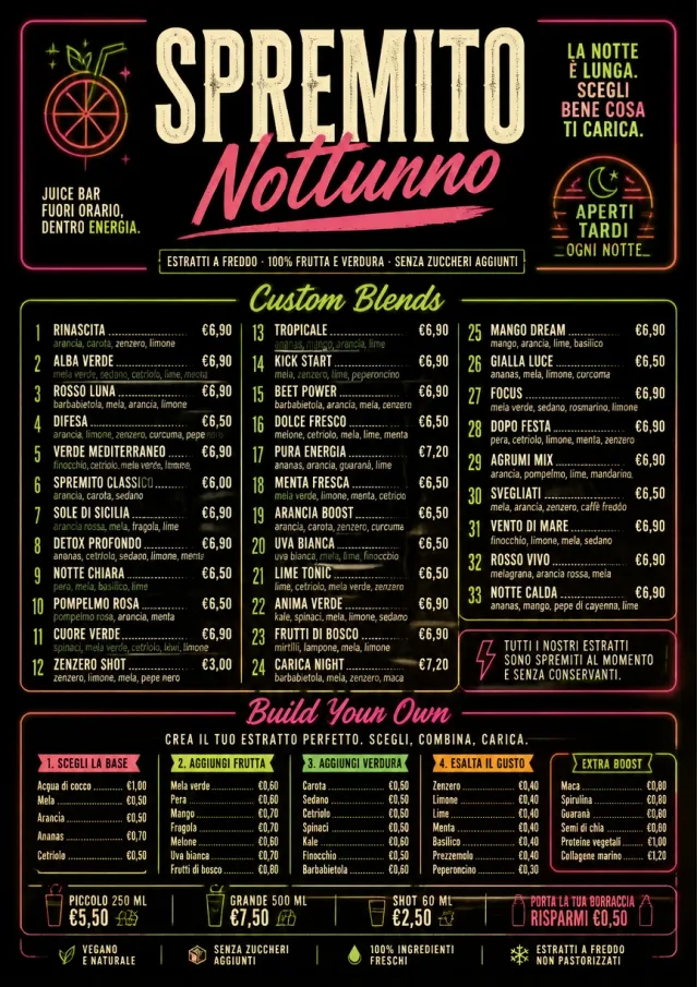 Neon Night Pour juice-menu menu template preview