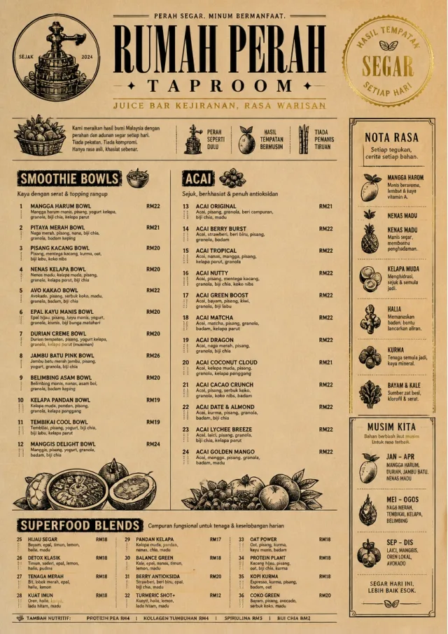 Heritage Taproom juice-menu menu template preview
