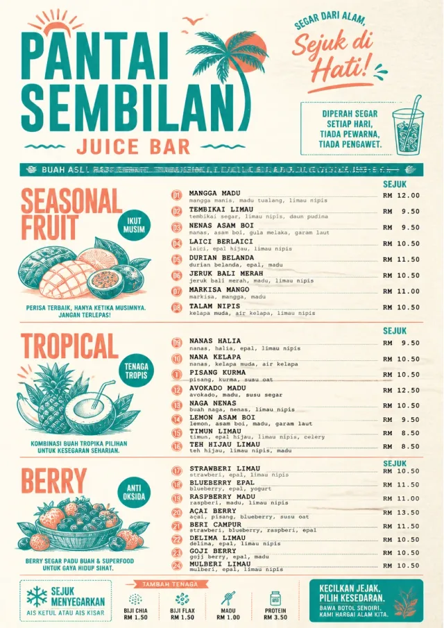 Tropical Refresh juice-menu menu template preview
