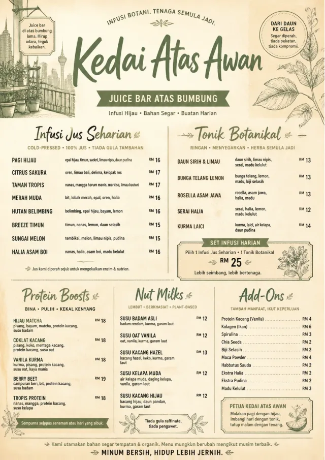 Botanical Infusion juice-menu menu template preview