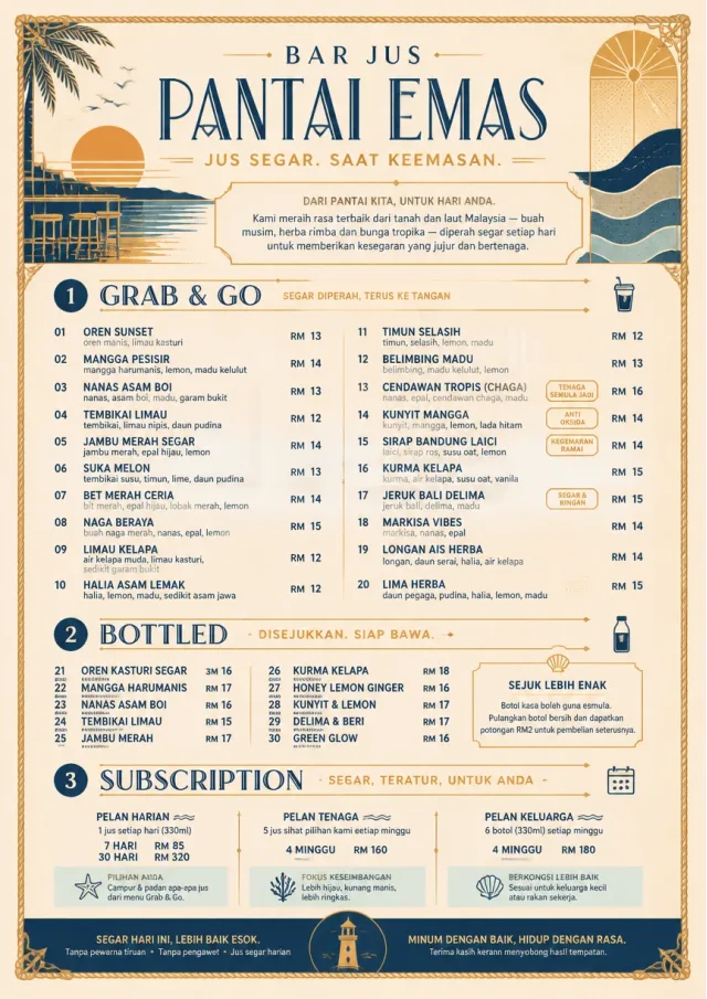 Coastal Sunset juice-menu menu template preview