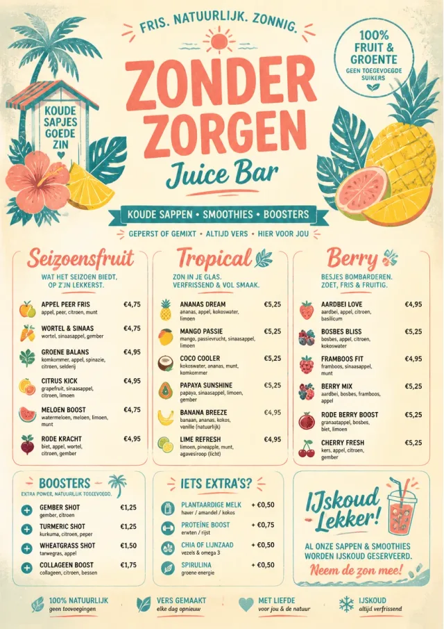 Tropical Refresh juice-menu menu template preview