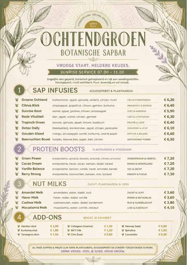 Botanical Infusion juice-menu menu template preview