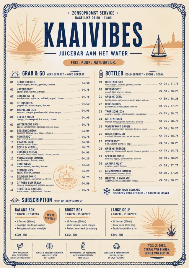 Coastal Sunset juice-menu menu template preview