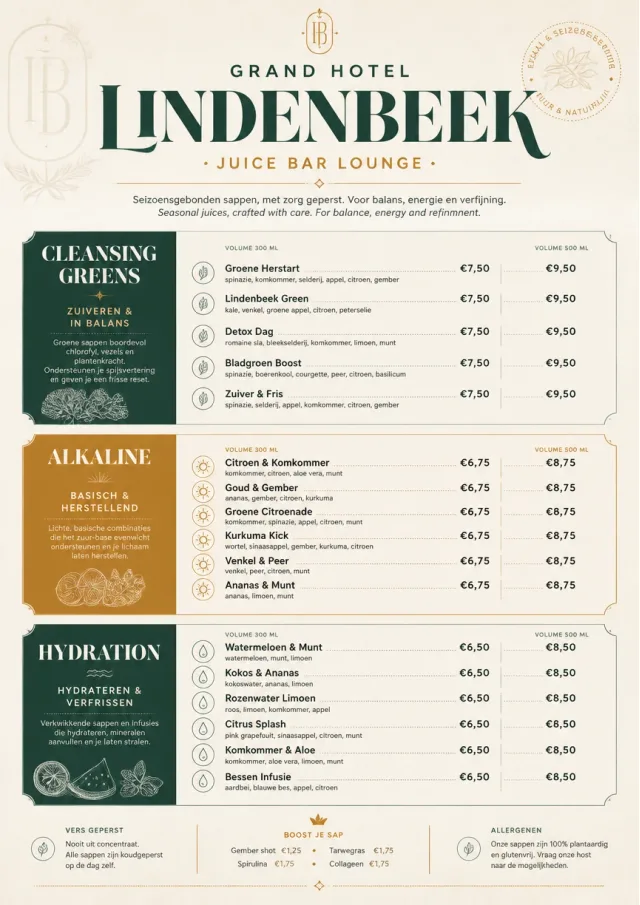 Luxury Hotel Lounge juice-menu menu template preview