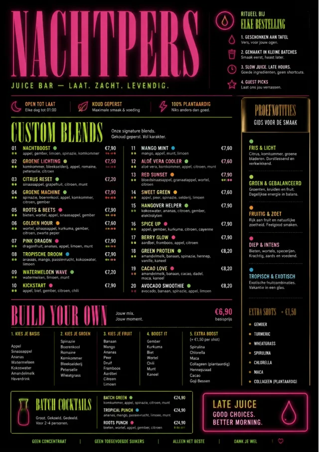 Neon Night Pour juice-menu menu template preview