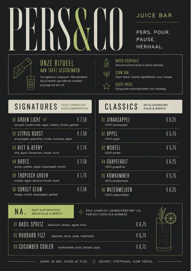 Mono Bar Minimal juice-menu menu template preview