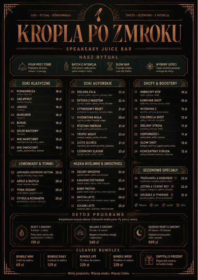 Speakeasy Spirits juice-menu menu template preview