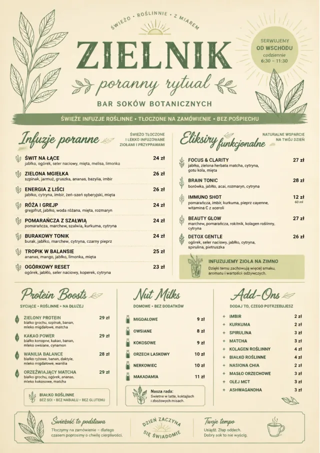 Botanical Infusion juice-menu menu template preview