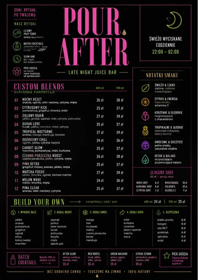 Neon Night Pour juice-menu menu template preview