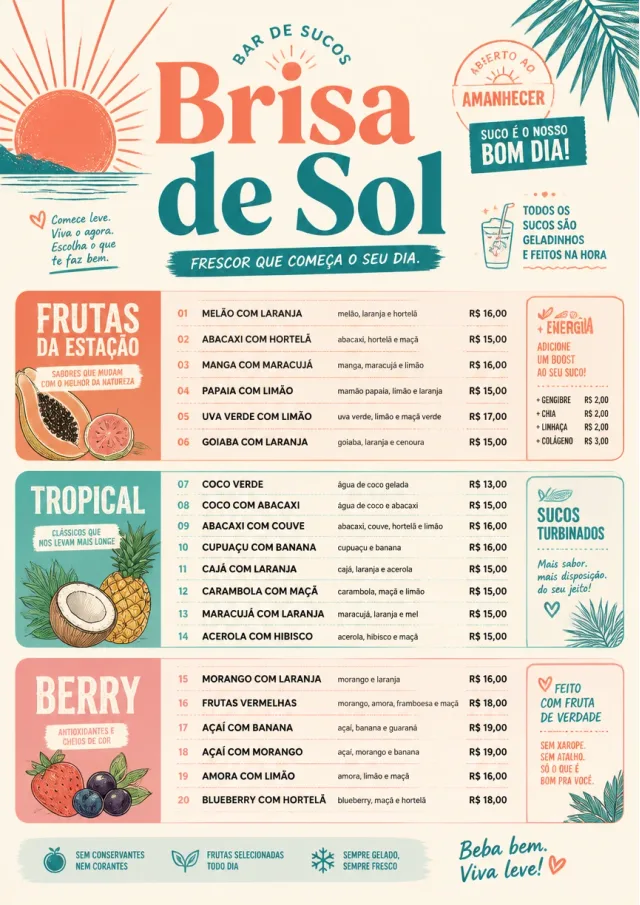 Tropical Refresh juice-menu menu template preview