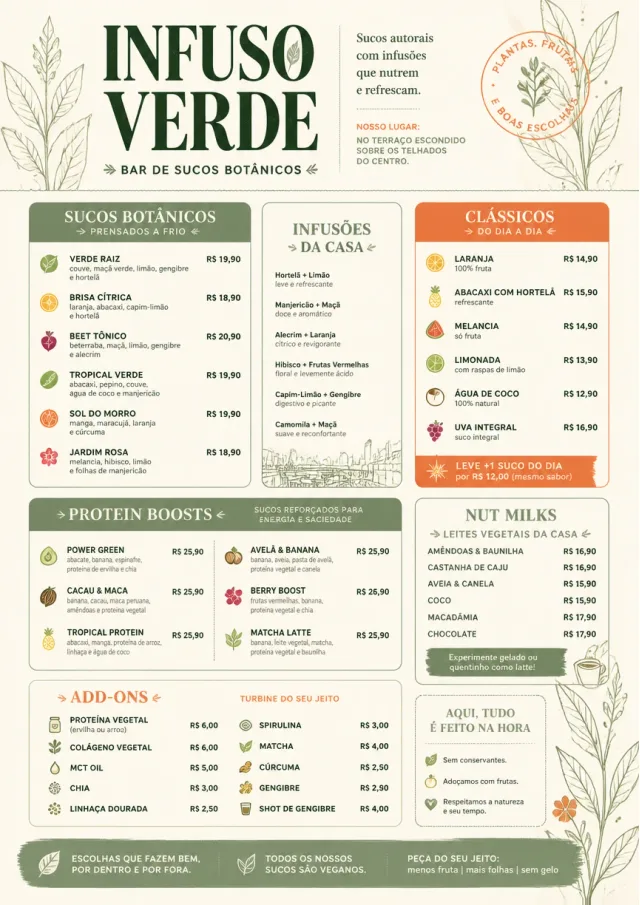 Botanical Infusion juice-menu menu template preview