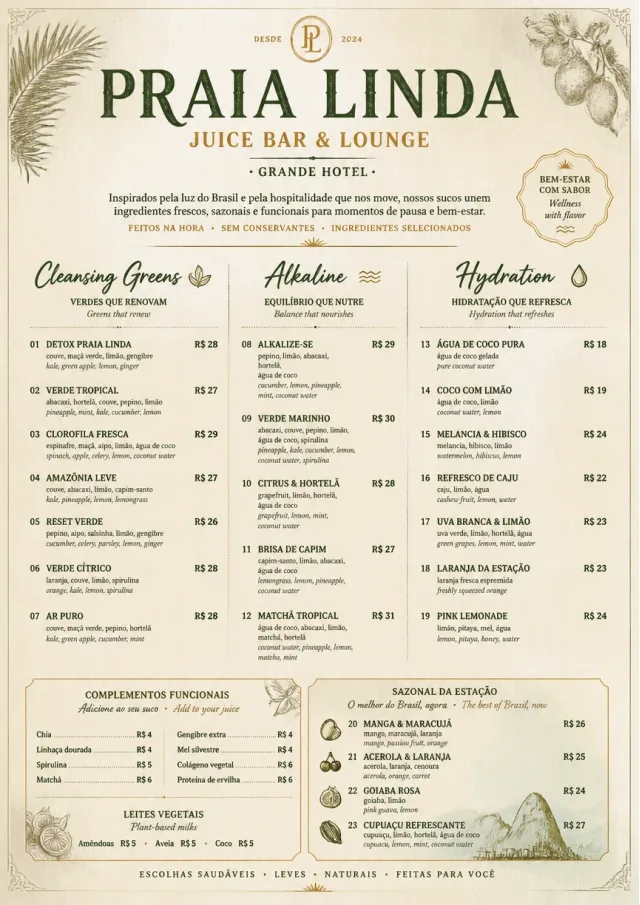 Luxury Hotel Lounge juice-menu menu template preview