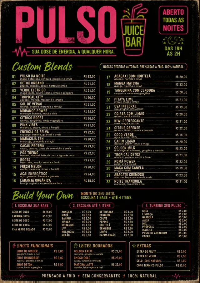 Neon Night Pour juice-menu menu template preview