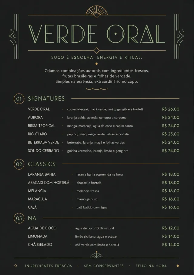 Mono Bar Minimal juice-menu menu template preview