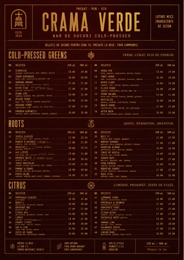 Editorial Cellar juice-menu menu template preview