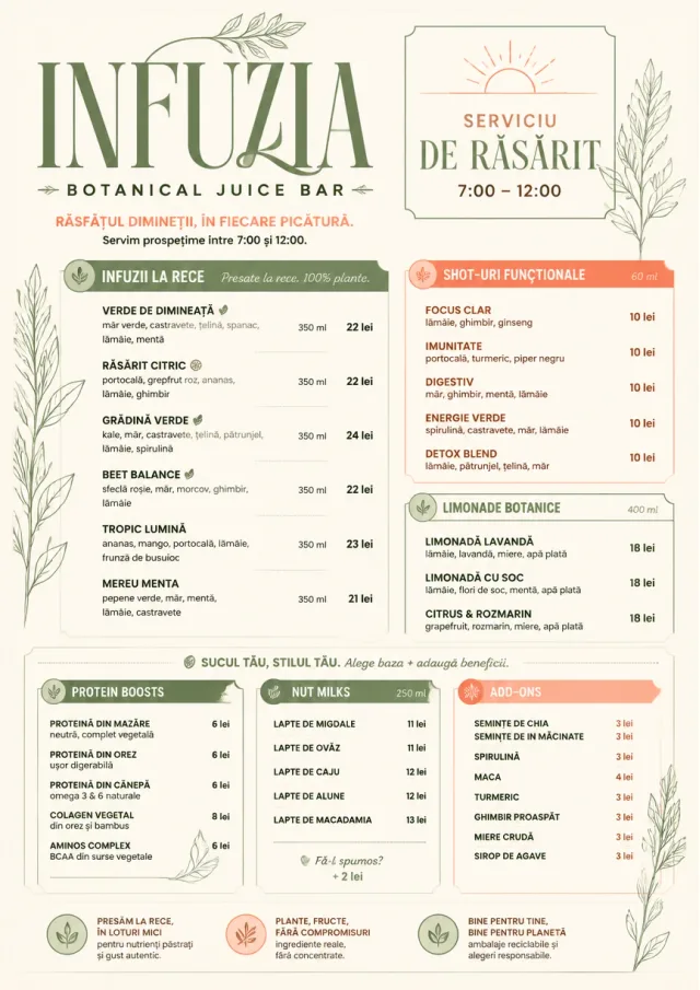 Botanical Infusion juice-menu menu template preview